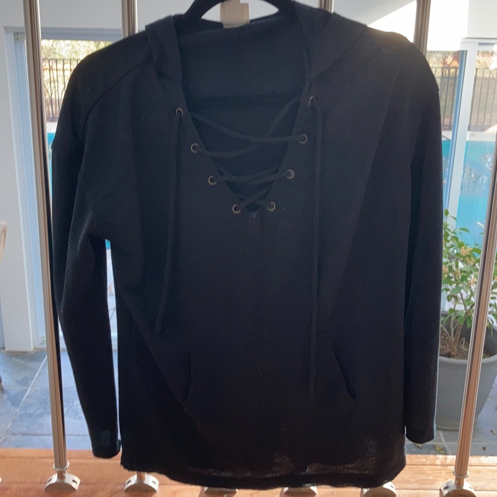 Hooded lace up sweater